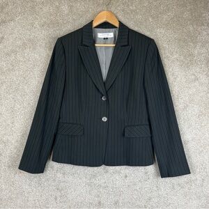 Tahari Arthur S Levine Jacket Womens 10 Petite Black Stripe Lined Blazer- 2699*